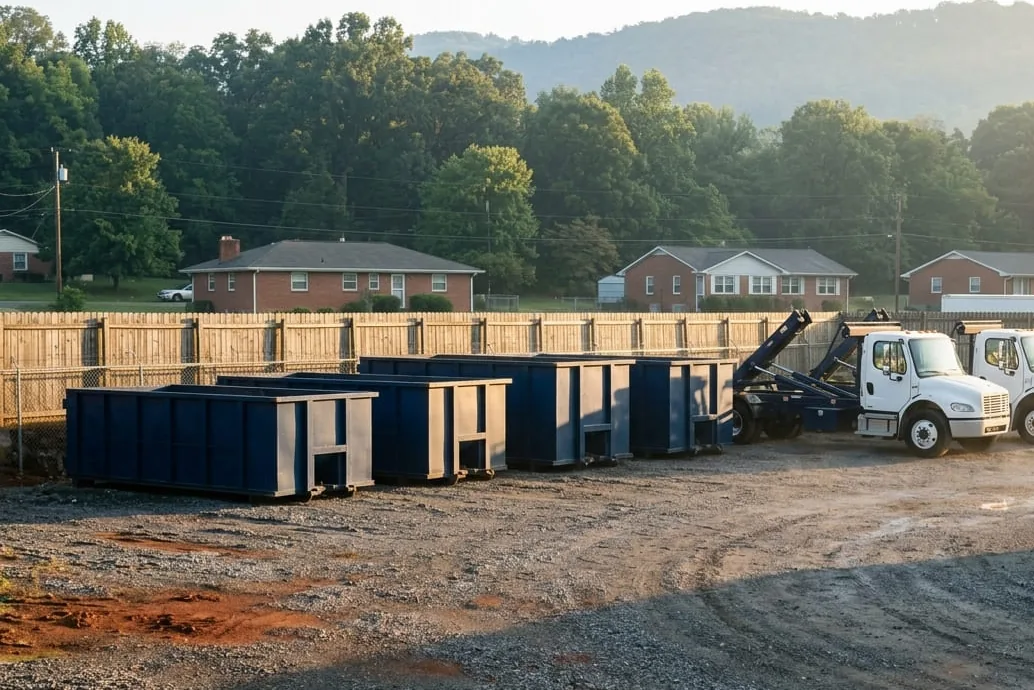 Construction dumpster on a jobsite near Kingsport, TN