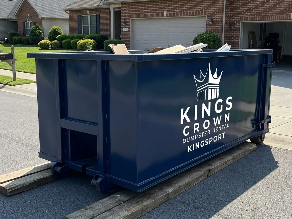 Roll-off container being set on a Kingsport, TN property