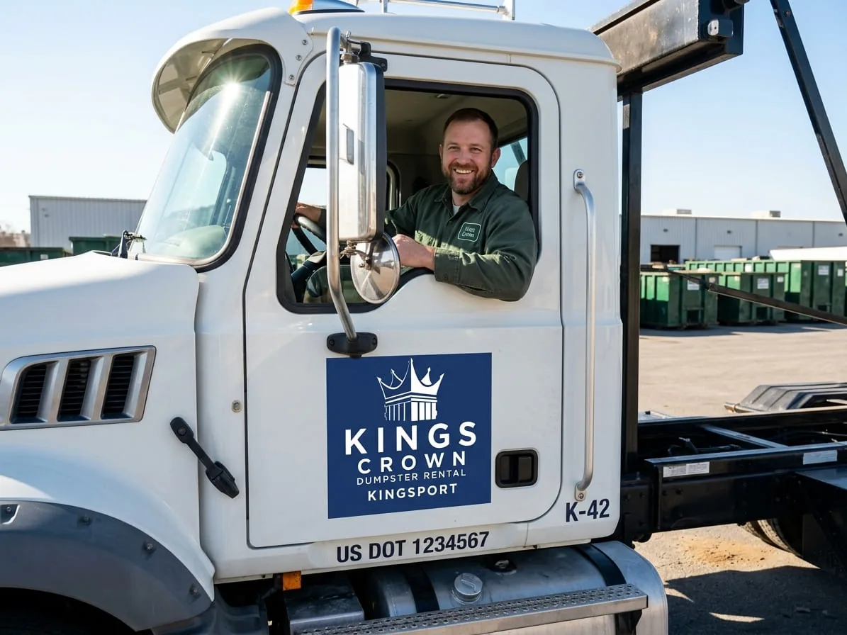 Kings Crown Dumpster Rental roll-off truck and container in Kingsport, TN